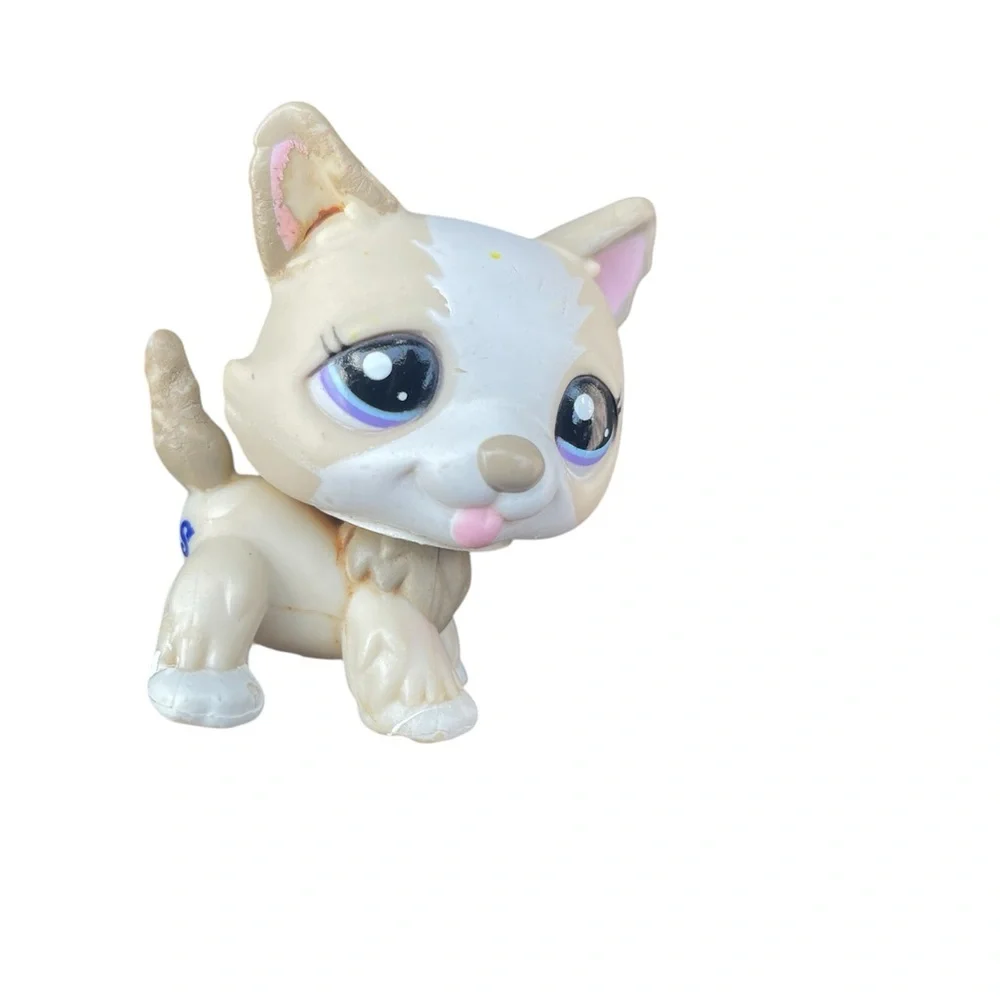 Authentic Littlest Pet Shop LPS #1817 Siberian HUSKY Cream White Dog Purple Eyes